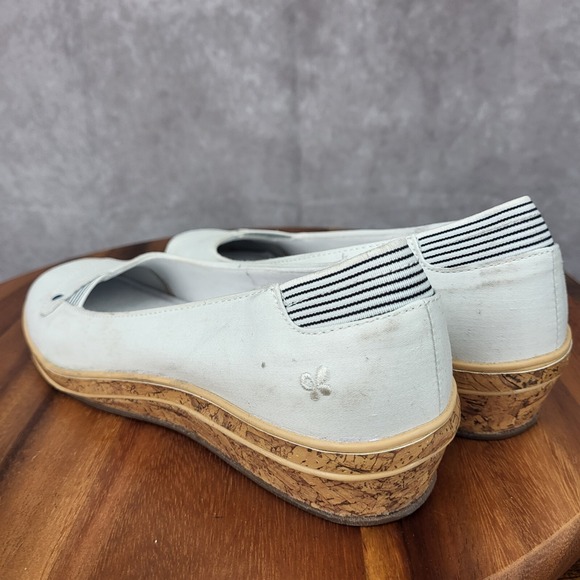 Grasshoppers Wedge Sandals‎  Womens 8.5 White Cork  Canvas Slip On Comfort Shoes - Picture 8 of 13